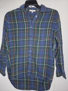 Madewell Women's Green, Navy & Red Casual Plaid Button-Down Shirt-S